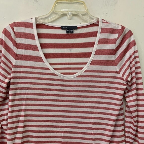VINCE Womens Size XS Multicolor Striped Blouse Scoop Neck Long Sleeve Top - Picture 2 of 5